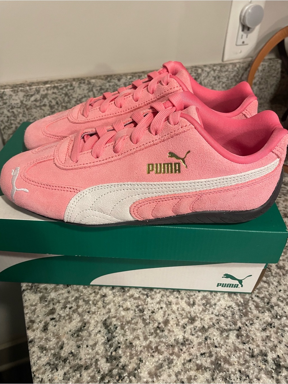 Puma Speedcat Pink and White Suede Sneakers ( Juniors size 6, Womens size 7.5)
